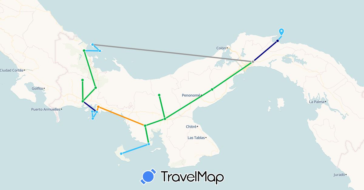 TravelMap itinerary: driving, bus, plane, boat, hitchhiking in Panama (North America)
